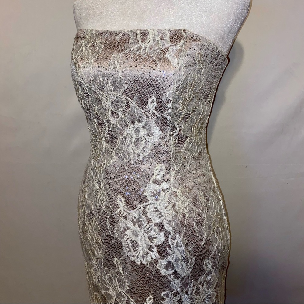 Jessica McClintock White Beaded Cocktail Mini Dress - Picture 6 of 9